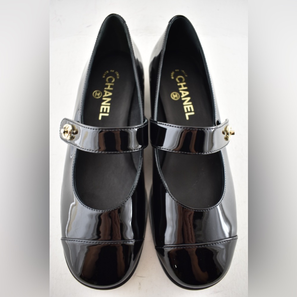 Chanel REV Black Patent Turnlock CC Mary Jane Moccasin Ballet Loafer Flat 36 - Picture 10 of 16